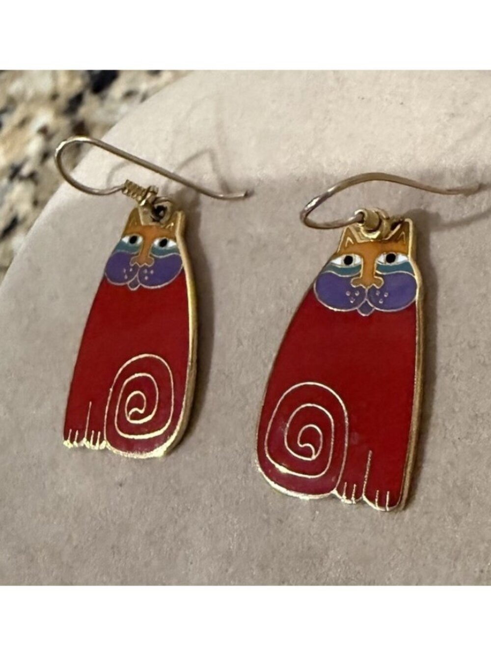 Vtg Laurel Burch Vintage 1986 Olivia Cat Enamel Cloisonne Earrings